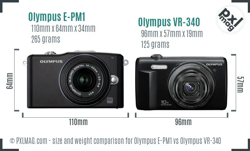 Olympus E-PM1 vs Olympus VR-340 size comparison