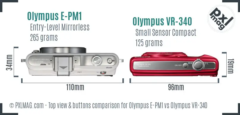 Olympus E-PM1 vs Olympus VR-340 top view buttons comparison