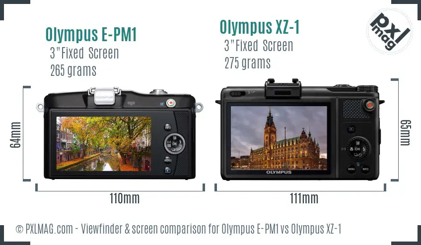Olympus E-PM1 vs Olympus XZ-1 Screen and Viewfinder comparison
