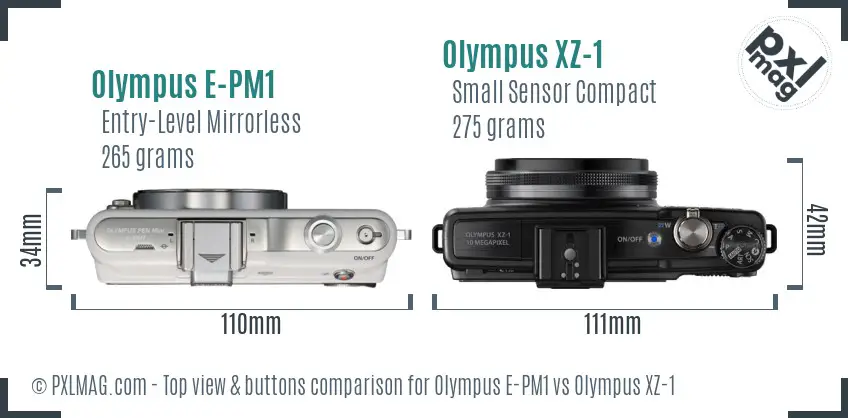 Olympus E-PM1 vs Olympus XZ-1 top view buttons comparison