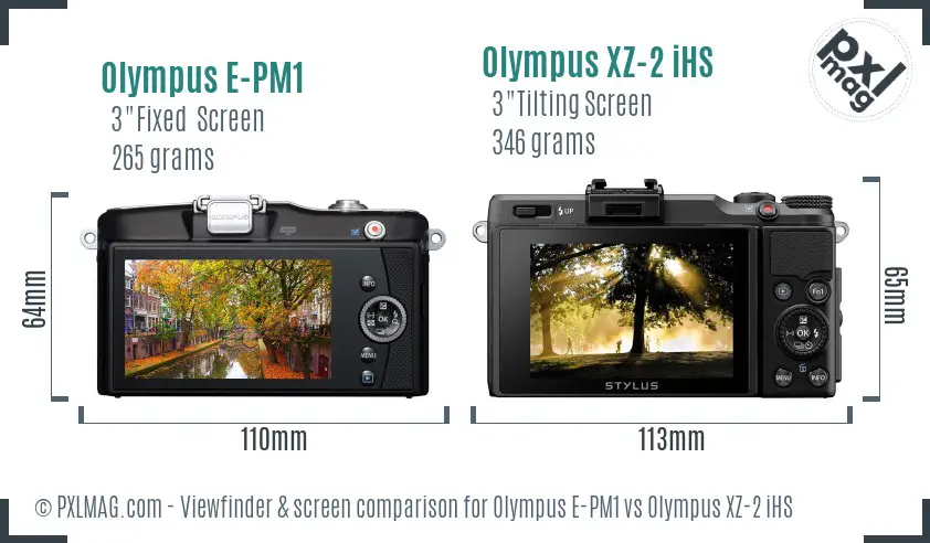 Olympus E-PM1 vs Olympus XZ-2 iHS Screen and Viewfinder comparison