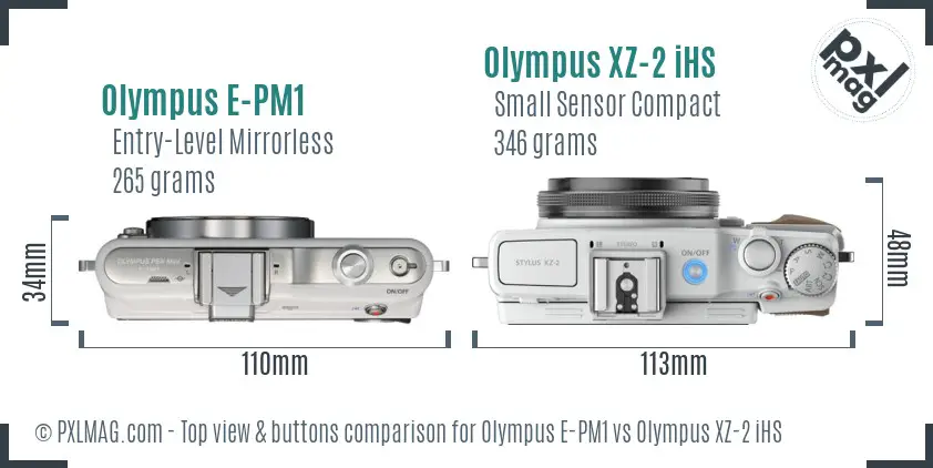 Olympus E-PM1 vs Olympus XZ-2 iHS top view buttons comparison