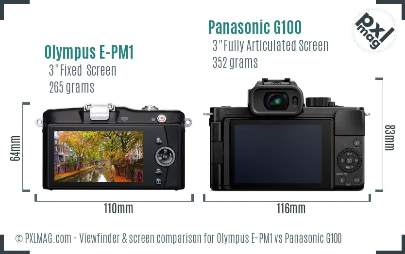 Olympus E-PM1 vs Panasonic G100 Screen and Viewfinder comparison