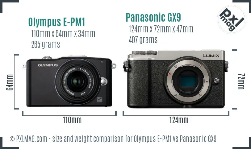 Olympus E-PM1 vs Panasonic GX9 size comparison