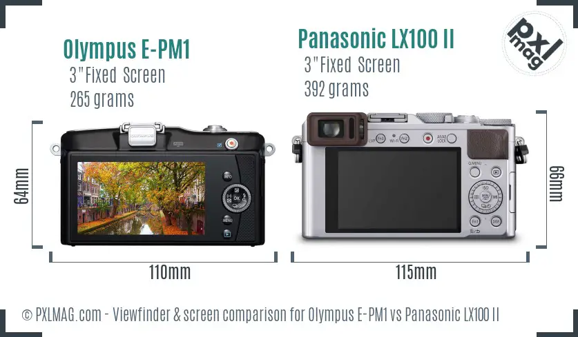 Olympus E-PM1 vs Panasonic LX100 II Screen and Viewfinder comparison
