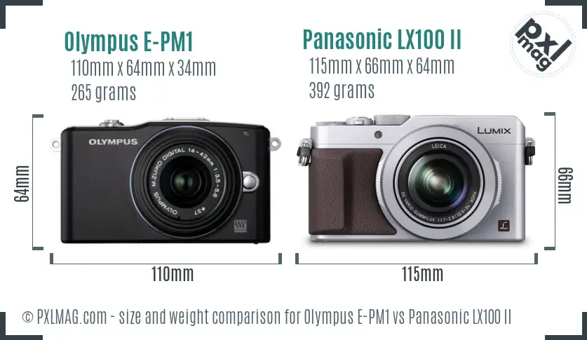 Olympus E-PM1 vs Panasonic LX100 II size comparison