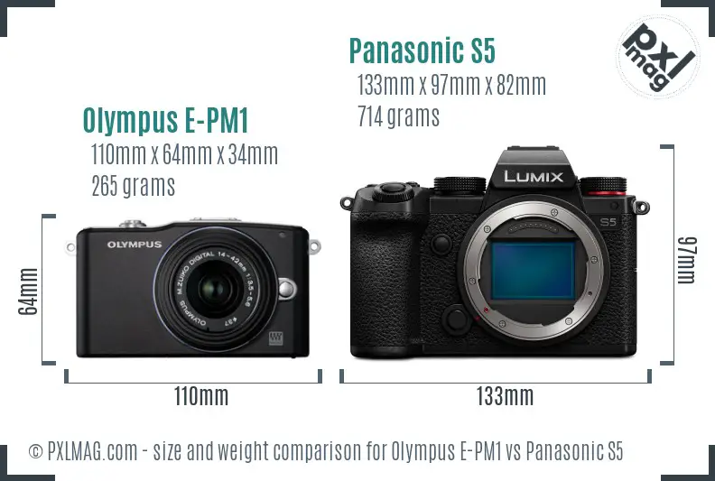 Olympus E-PM1 vs Panasonic S5 size comparison