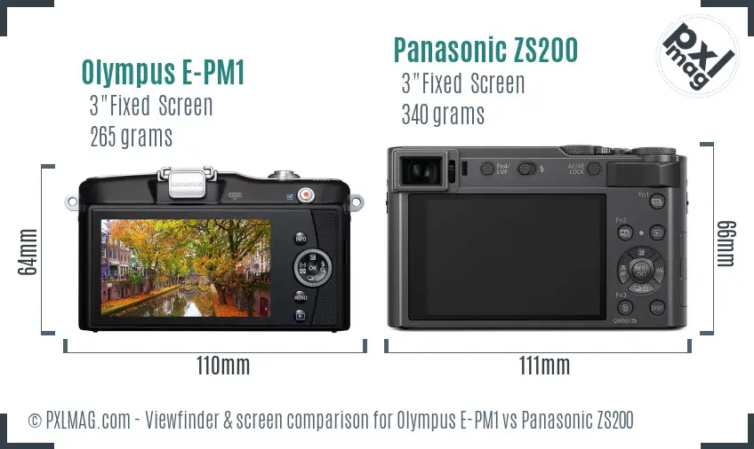 Olympus E-PM1 vs Panasonic ZS200 Screen and Viewfinder comparison