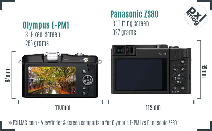 Olympus E-PM1 vs Panasonic ZS80 Screen and Viewfinder comparison