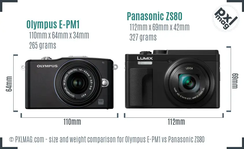 Olympus E-PM1 vs Panasonic ZS80 size comparison
