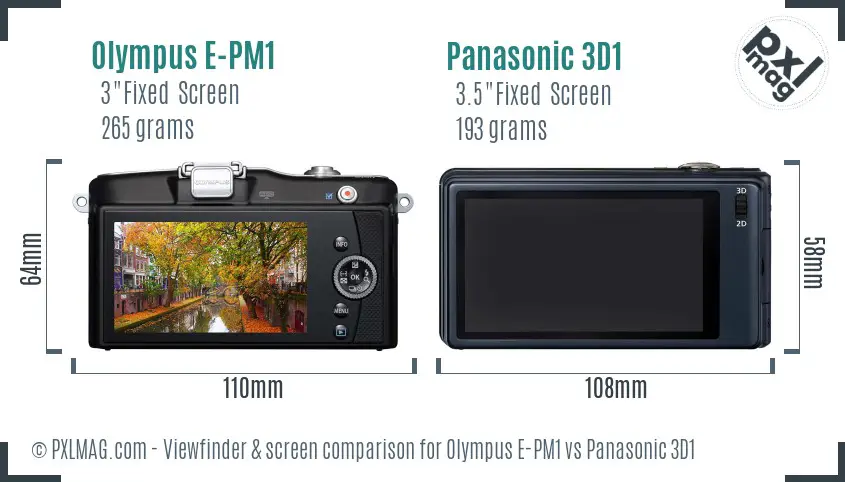 Olympus E-PM1 vs Panasonic 3D1 Screen and Viewfinder comparison