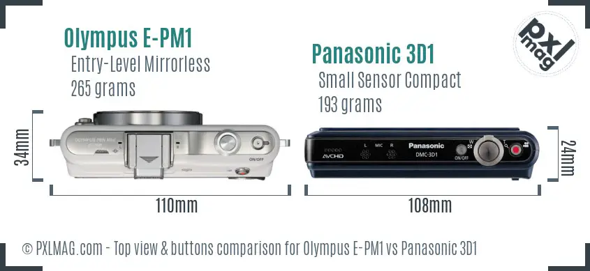 Olympus E-PM1 vs Panasonic 3D1 top view buttons comparison