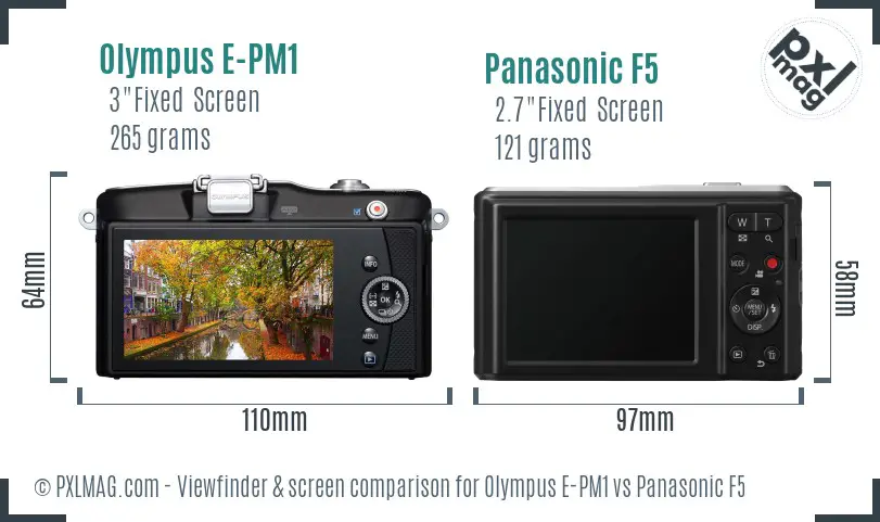 Olympus E-PM1 vs Panasonic F5 Screen and Viewfinder comparison