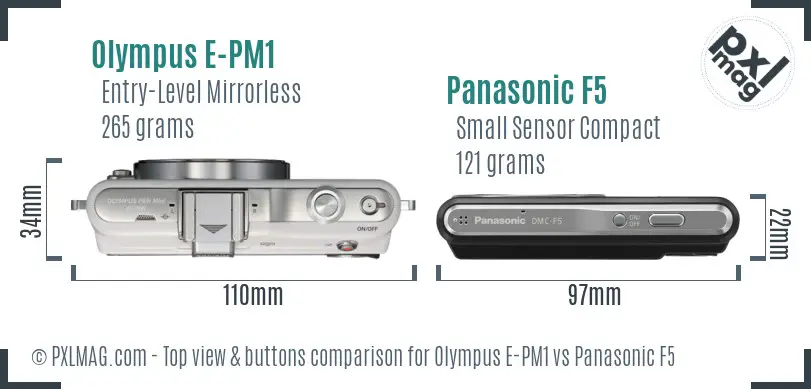 Olympus E-PM1 vs Panasonic F5 top view buttons comparison