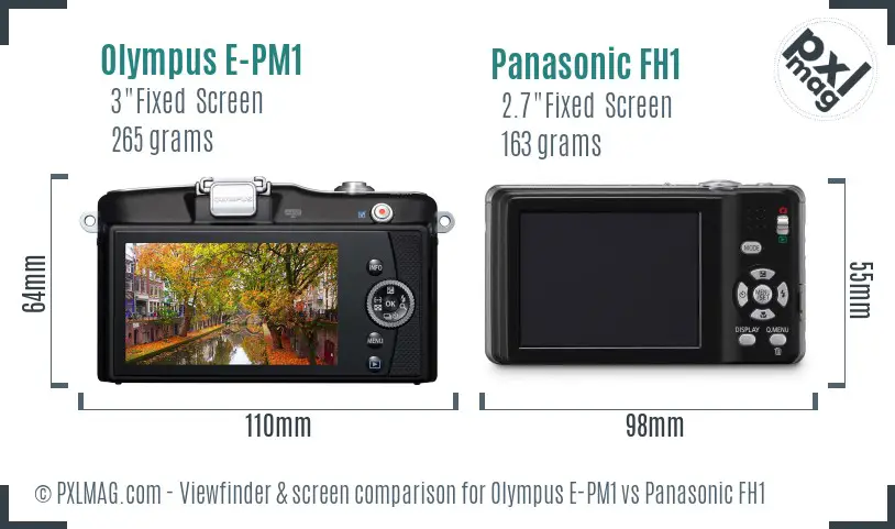 Olympus E-PM1 vs Panasonic FH1 Screen and Viewfinder comparison