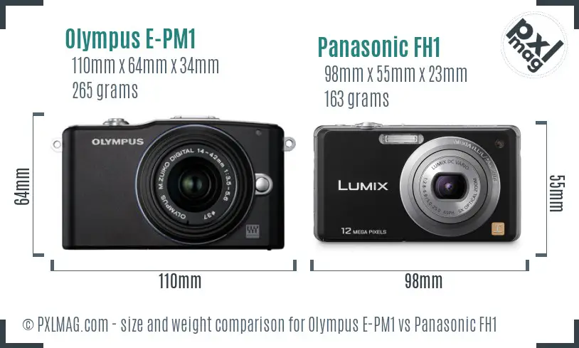 Olympus E-PM1 vs Panasonic FH1 size comparison