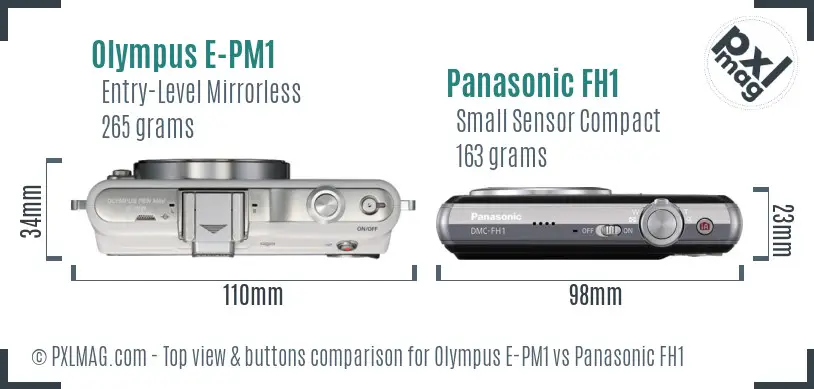 Olympus E-PM1 vs Panasonic FH1 top view buttons comparison