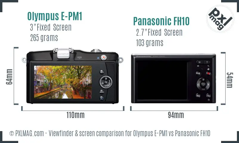 Olympus E-PM1 vs Panasonic FH10 Screen and Viewfinder comparison