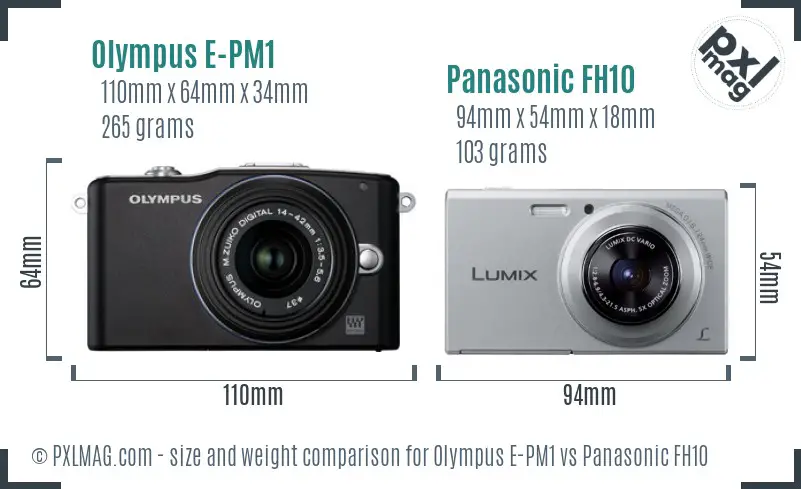 Olympus E-PM1 vs Panasonic FH10 size comparison