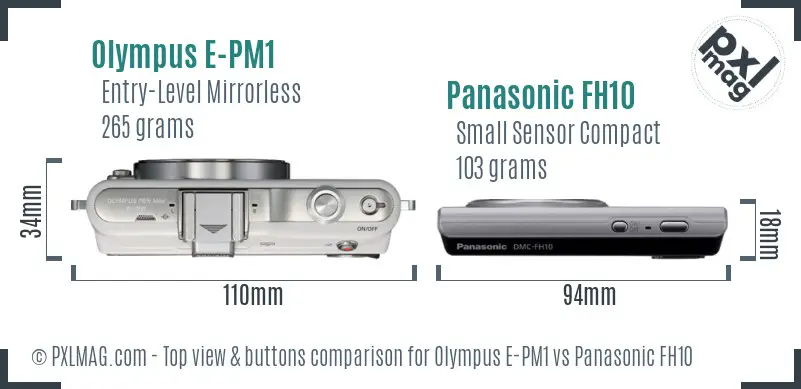 Olympus E-PM1 vs Panasonic FH10 top view buttons comparison