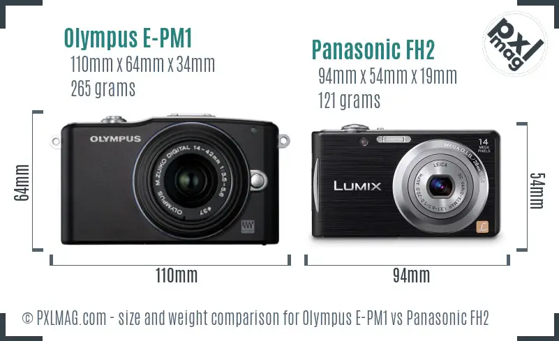 Olympus E-PM1 vs Panasonic FH2 size comparison