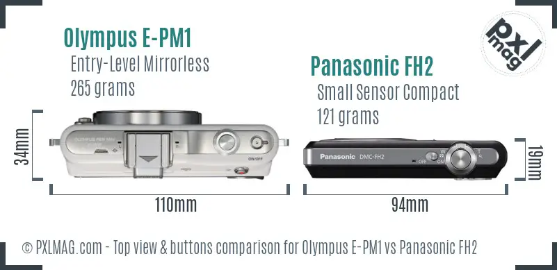 Olympus E-PM1 vs Panasonic FH2 top view buttons comparison