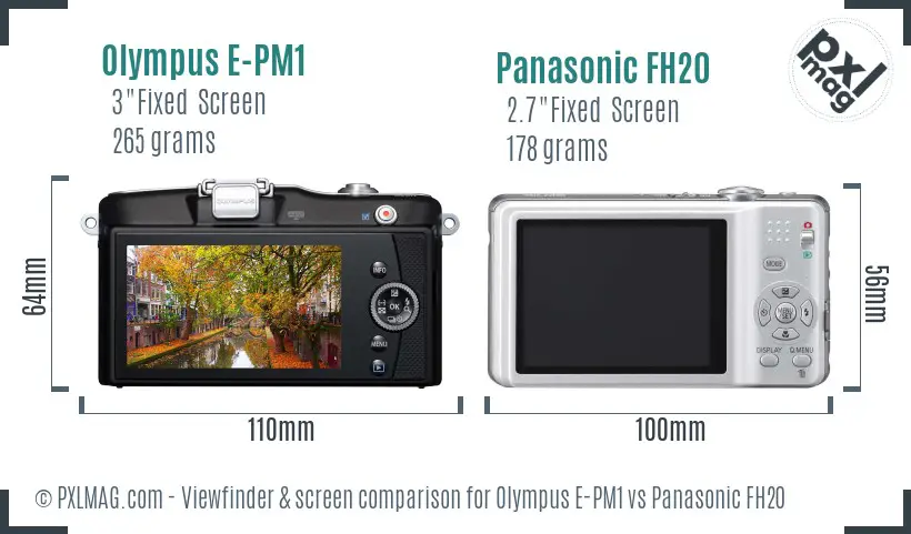 Olympus E-PM1 vs Panasonic FH20 Screen and Viewfinder comparison