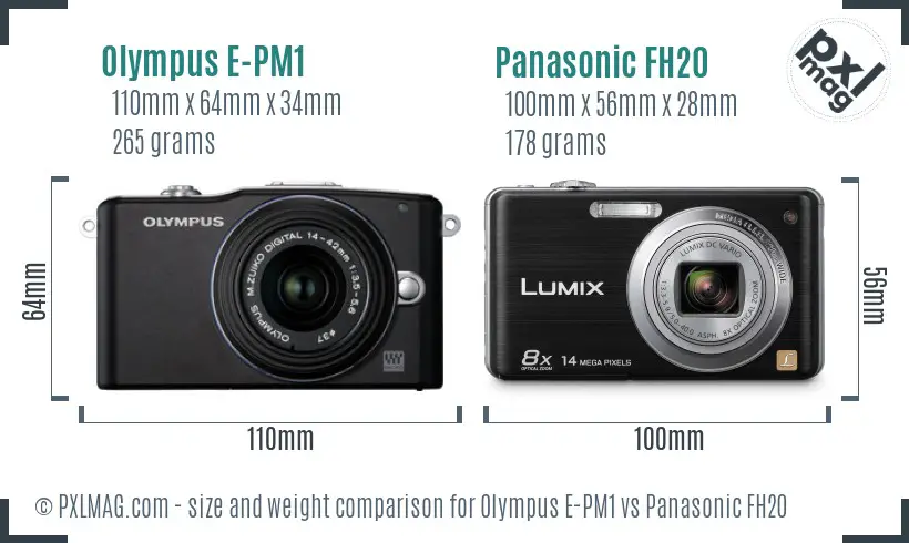 Olympus E-PM1 vs Panasonic FH20 size comparison