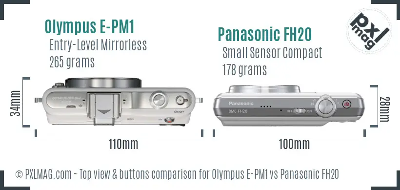 Olympus E-PM1 vs Panasonic FH20 top view buttons comparison