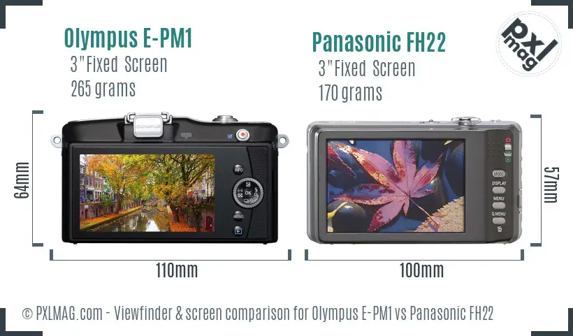 Olympus E-PM1 vs Panasonic FH22 Screen and Viewfinder comparison
