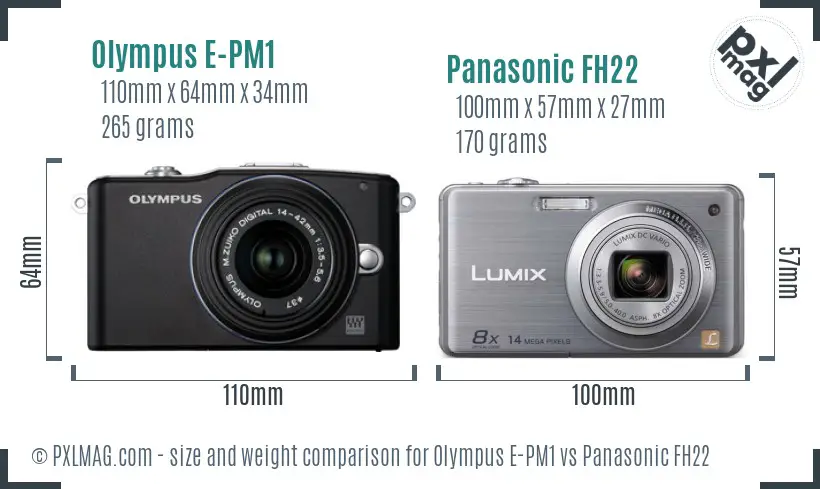 Olympus E-PM1 vs Panasonic FH22 size comparison