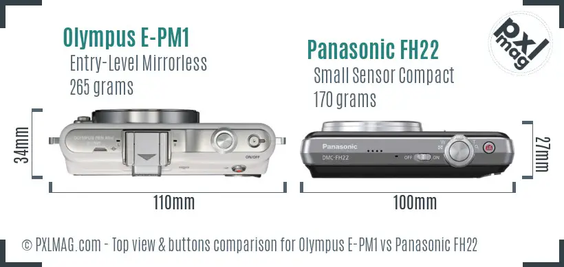 Olympus E-PM1 vs Panasonic FH22 top view buttons comparison