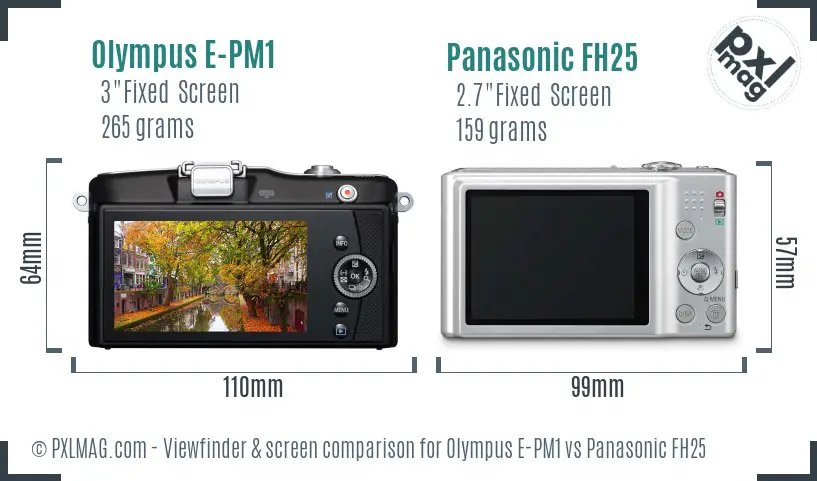 Olympus E-PM1 vs Panasonic FH25 Screen and Viewfinder comparison