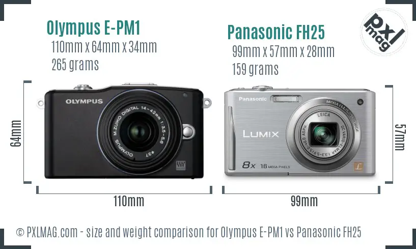 Olympus E-PM1 vs Panasonic FH25 size comparison