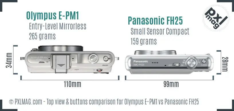 Olympus E-PM1 vs Panasonic FH25 top view buttons comparison