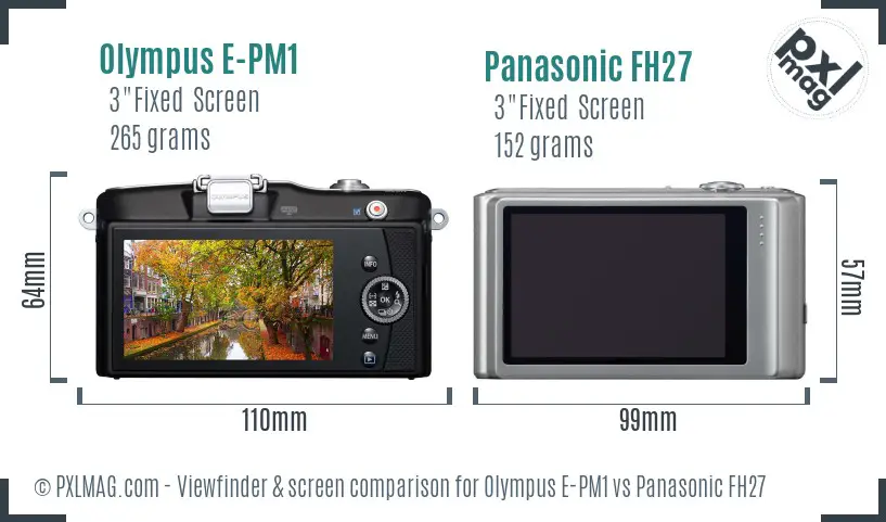 Olympus E-PM1 vs Panasonic FH27 Screen and Viewfinder comparison