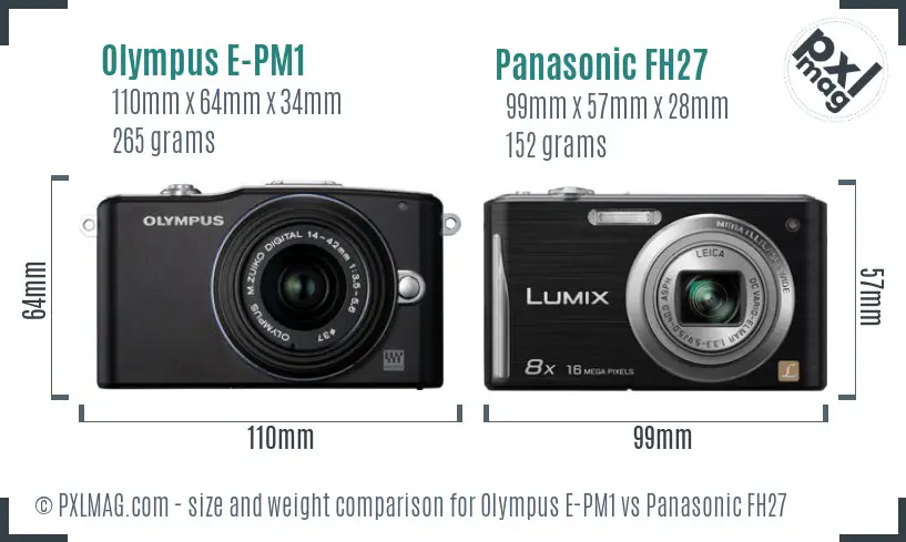 Olympus E-PM1 vs Panasonic FH27 size comparison