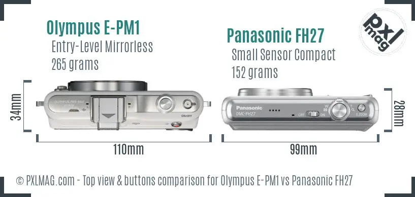 Olympus E-PM1 vs Panasonic FH27 top view buttons comparison