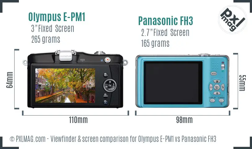 Olympus E-PM1 vs Panasonic FH3 Screen and Viewfinder comparison