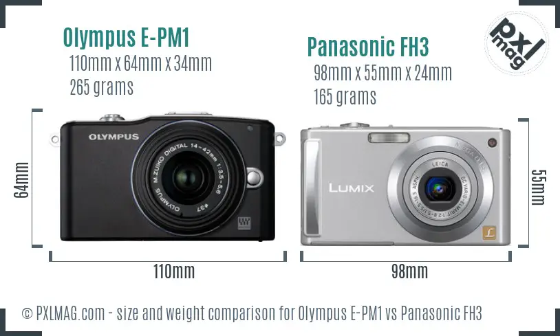 Olympus E-PM1 vs Panasonic FH3 size comparison