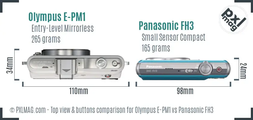 Olympus E-PM1 vs Panasonic FH3 top view buttons comparison