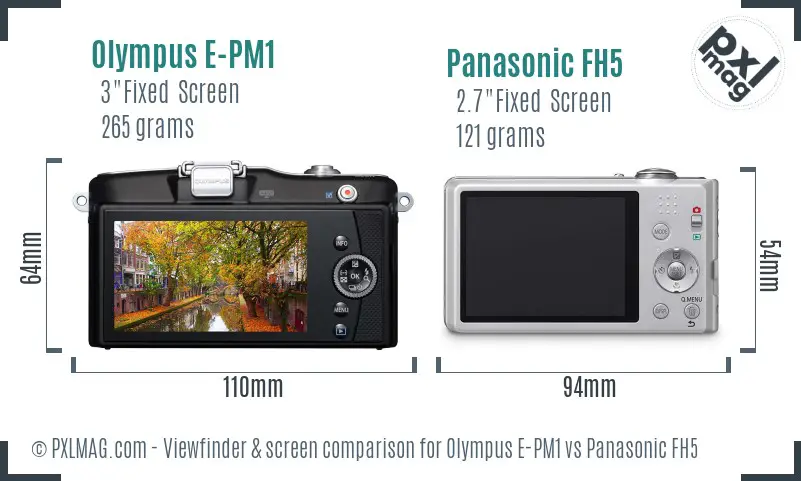 Olympus E-PM1 vs Panasonic FH5 Screen and Viewfinder comparison