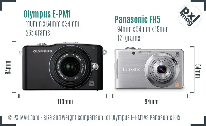 Olympus E-PM1 vs Panasonic FH5 size comparison