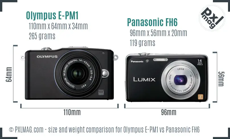 Olympus E-PM1 vs Panasonic FH6 size comparison