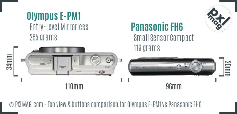 Olympus E-PM1 vs Panasonic FH6 top view buttons comparison