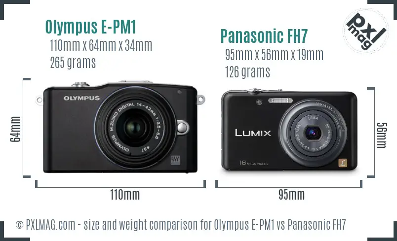 Olympus E-PM1 vs Panasonic FH7 size comparison