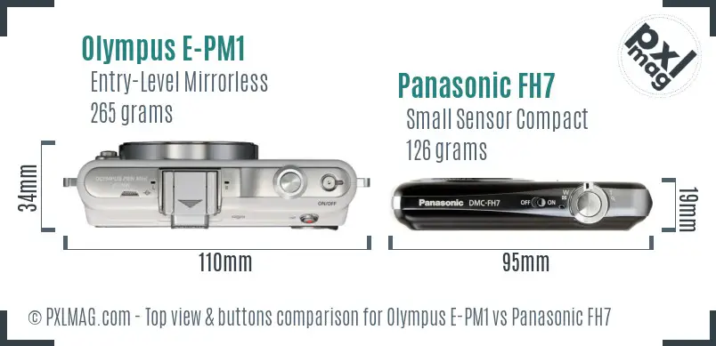 Olympus E-PM1 vs Panasonic FH7 top view buttons comparison