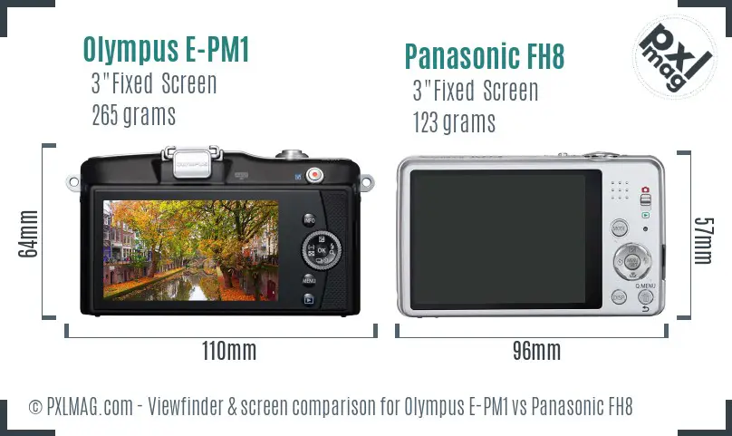 Olympus E-PM1 vs Panasonic FH8 Screen and Viewfinder comparison