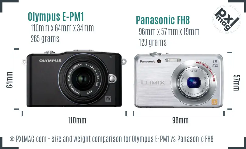 Olympus E-PM1 vs Panasonic FH8 size comparison