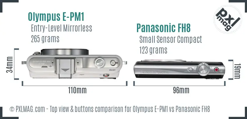 Olympus E-PM1 vs Panasonic FH8 top view buttons comparison